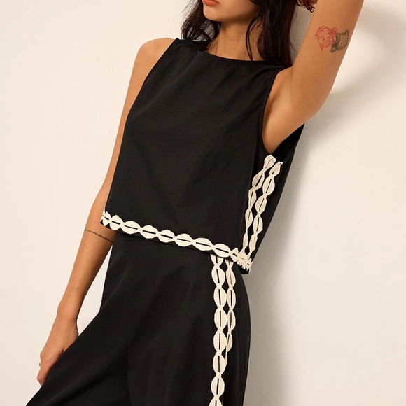 Commense Size Small Cotton & Linen Contrast Trim Top Now $10 - Picture 3 of 7